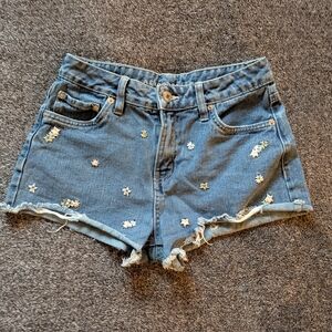 Aeropostale Blue Denim Shorts with White Daisy Embroidery